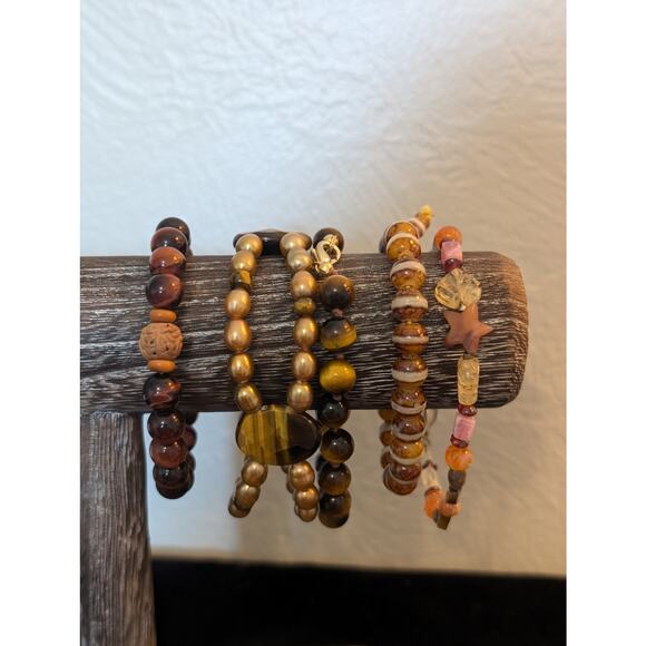 Lot of Five Brown Stone Theme Bracelets - Picture 2 of 5
